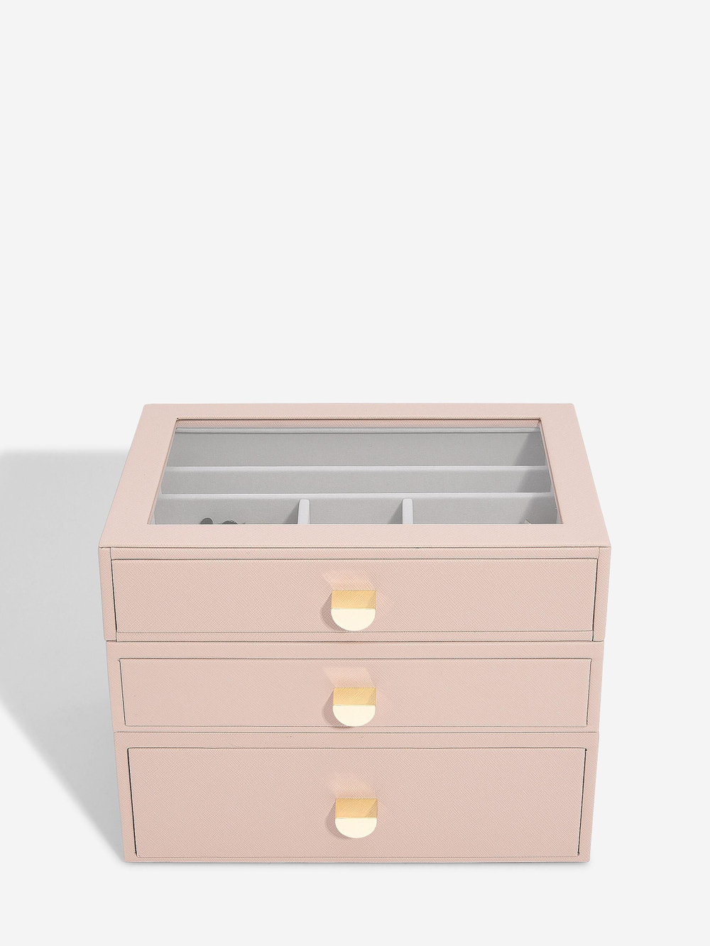 Органайзер для украшений и часов со стеклянной крышкой Stackers Classic Jewellery Box, 3 секции - White Pebble