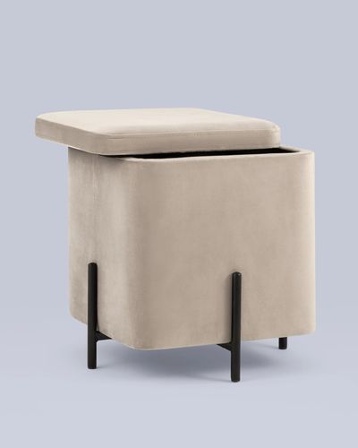 Пуф Грейс квадрат с ящиком велюр серо-бежевый