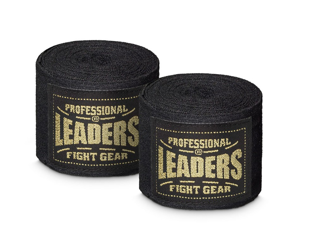 Бинты боксерские LEADERS Semi elastic   (50% хлопок/50% эластан, черный)