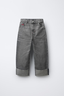 ZARA ДЖИНСЫ WIDE LEG С ВЫШИВКОЙ, МЯГКИЙ СЕРЫЙ