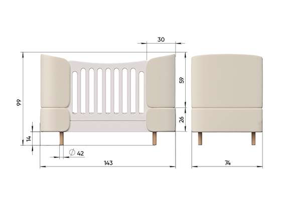 Кроватка-трансформер KIDI Soft (молочный, экокожа)