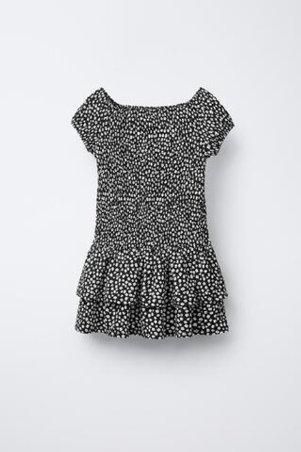 ZARA ПЛАТЬЕ ИЗ РЕЛЬЕФНОЙ ТКАНИ С ВОЛАНАМИ, ЧЕРНЫЙ/БЕЛЫЙ