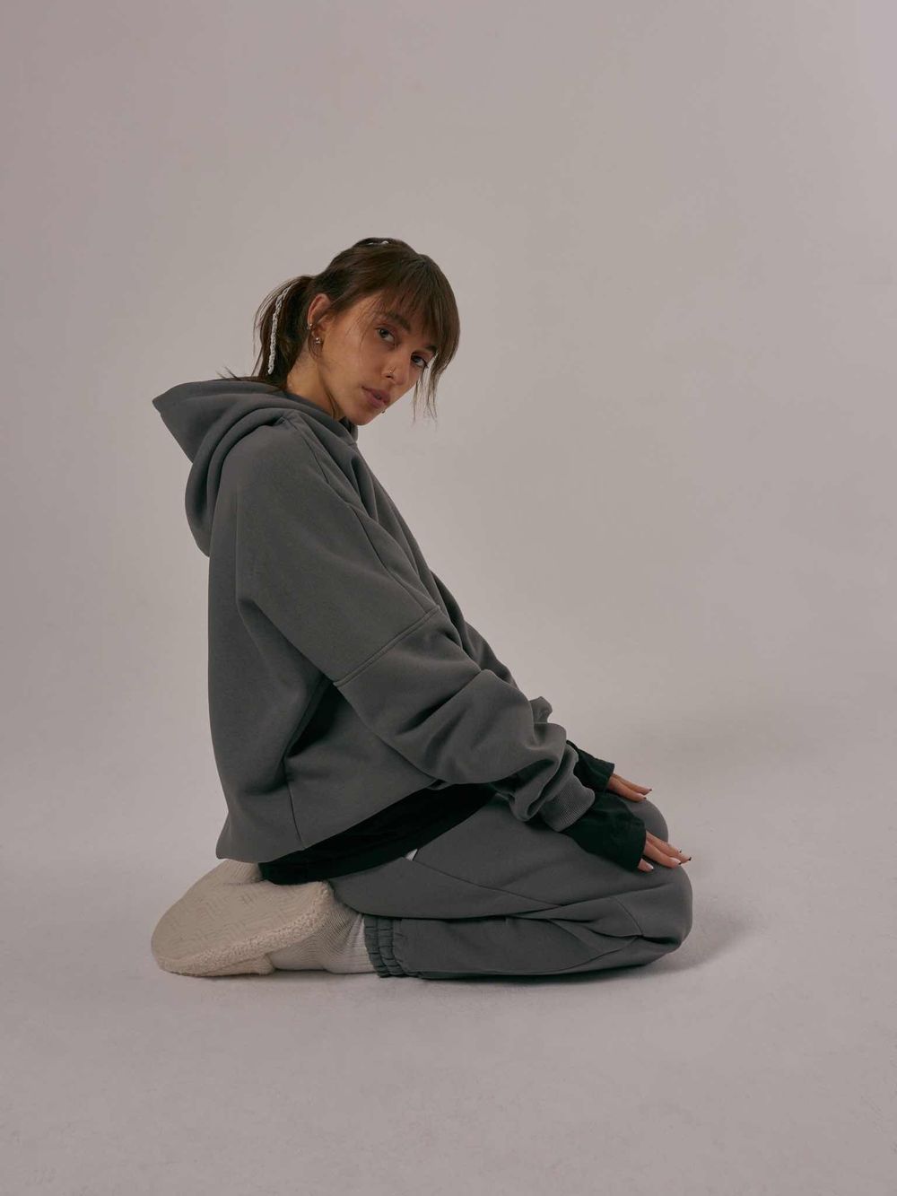 Худи ONE TWO "MULTICOLOR" Начес Оловянный