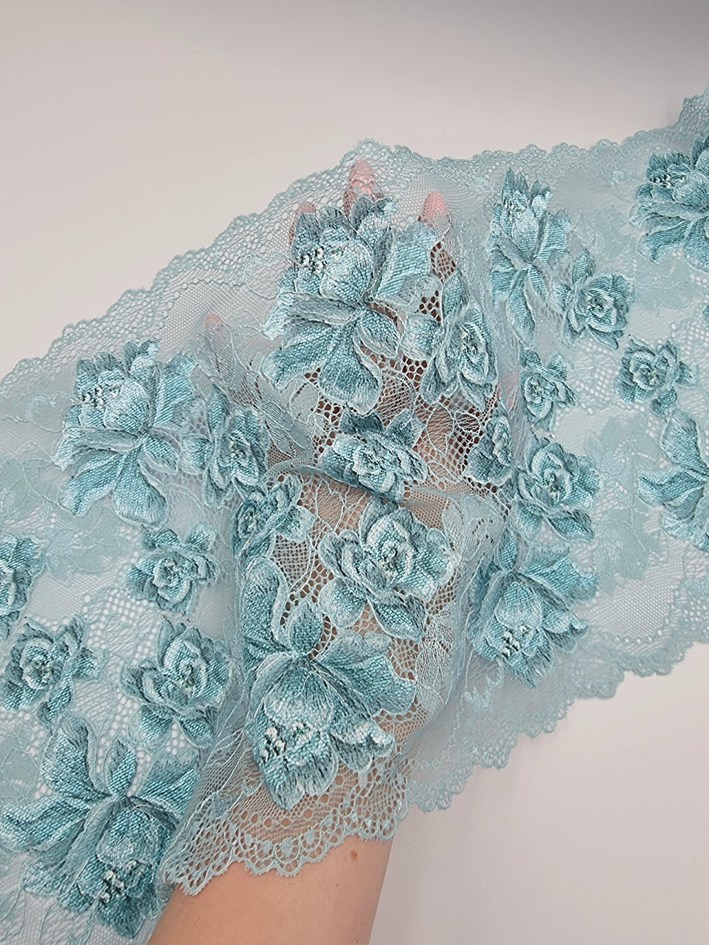 Кружево эластичное голубой/бирюзовый К758 (Таиланд)