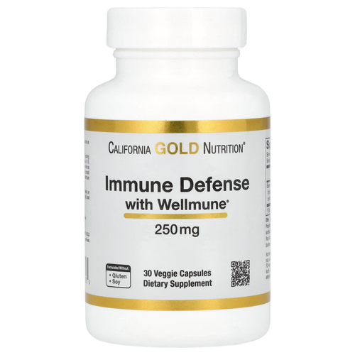 California Gold Nutrition, Immune Defense с Wellmune®, добавка для поддержки иммунитета, бета-глюкан, 250 мг, 30 растительных капсул