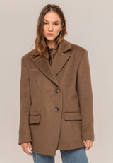 Пальто укороченное из шерсти коричневое