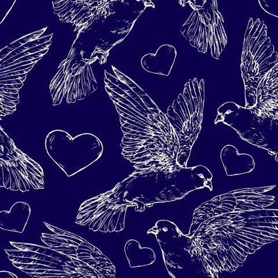 Романтичные голуби на темно-синем фоне