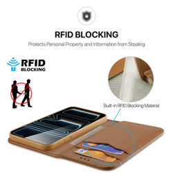 Чехол книжка из натуральной кожи коричневого цвета для iPhone 17 Pro, серия Hivo Series Case (защита RFID) от Dux Ducis