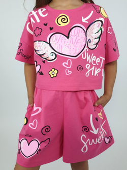 02-121-6 Комплект для девочки (фуфайка+ шорты)