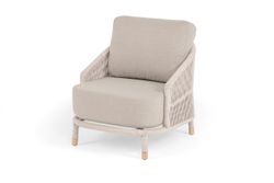 "Верона" кресло плетеное из роупа, каркас алюминий белый муар, роуп бежевый круглый, ткань бежевая 15052