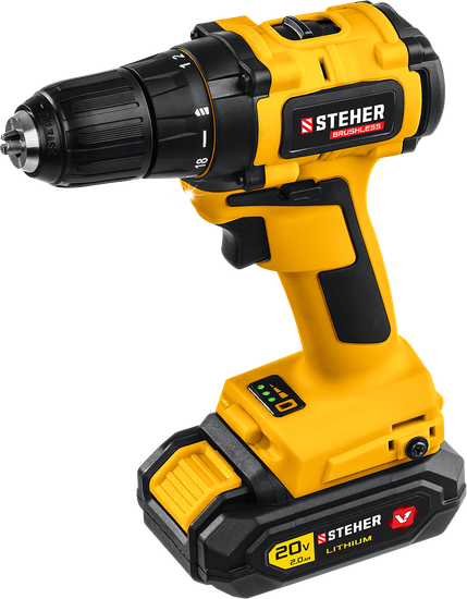 Дрель-шуруповерт бесщеточная STEHER CDB-200-1, 1 АКБ, 20 В, кейс