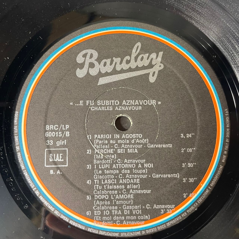 Винтажная виниловая пластинка LP Charles Aznavour Шарль Азнавур E Fu Subito Aznavour (Италия 1970)