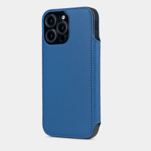 Чехол-книжка кожаная для iPhone 16 Pro, теленок цвета синий королевский