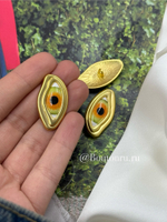 Пуговицы золотистые Скиапар. с эмалью " Зеленый глаз"