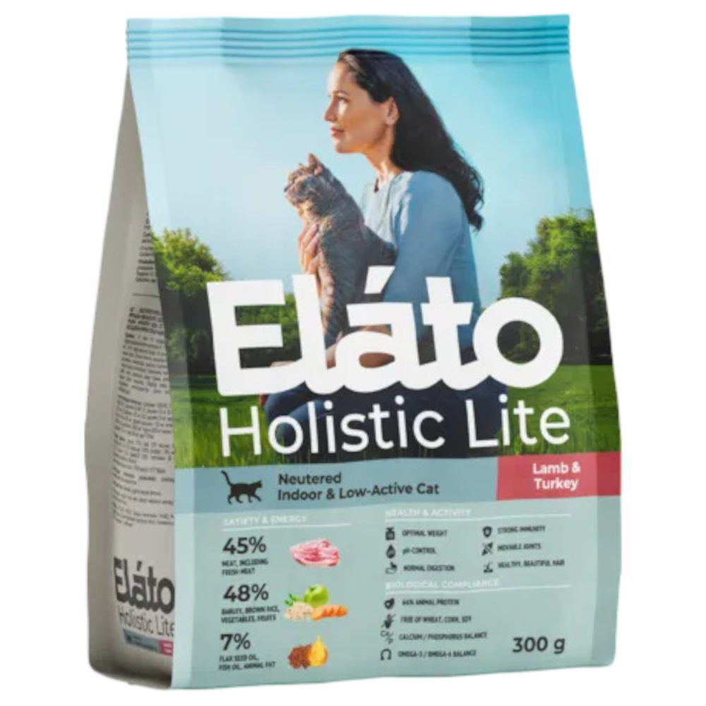 Сухой корм ELATO Holistic Lite для кастрированных и стерилизованных кошек с ягненком и индейкой - 0,3 кг