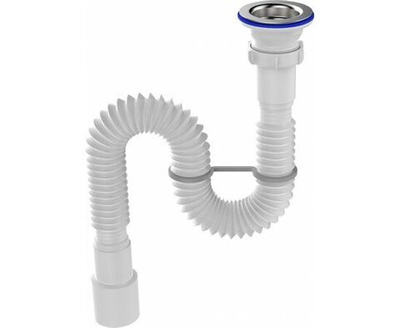 Aquant Гофросифон 1 1/2"х40/50 удлиненный с металлической решеткой (F113-55-MR)