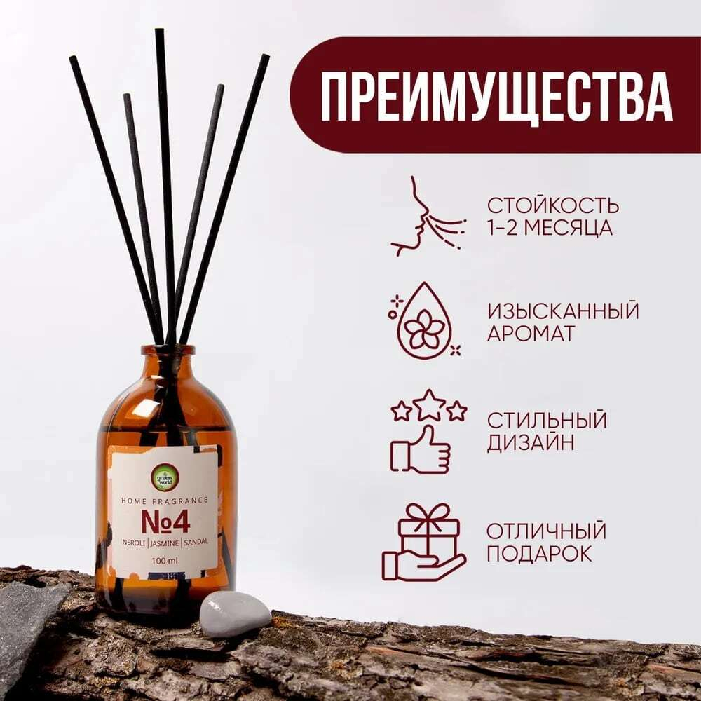 Аромадиффузор для дома Green World №4 Neroli, Jasmine, Sandal 100 мл