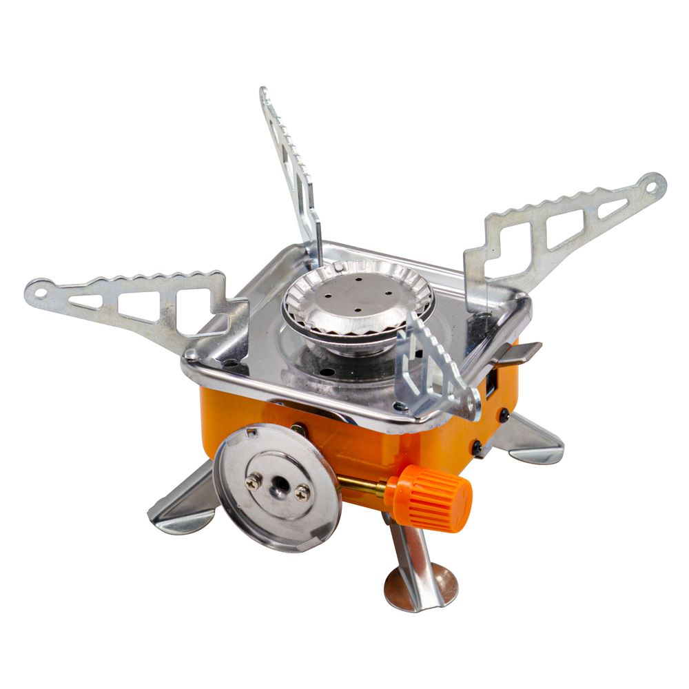 Мини-плита туристическая газовая к цанговому баллону, с пьезоподжигом, квадратная, 73-0-022