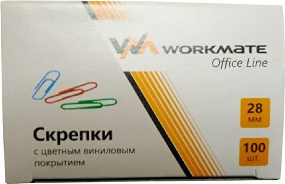 Скрепки канцелярские Workmate 28 мм, овальные, цветные с виниловым покрытием, 100 штук