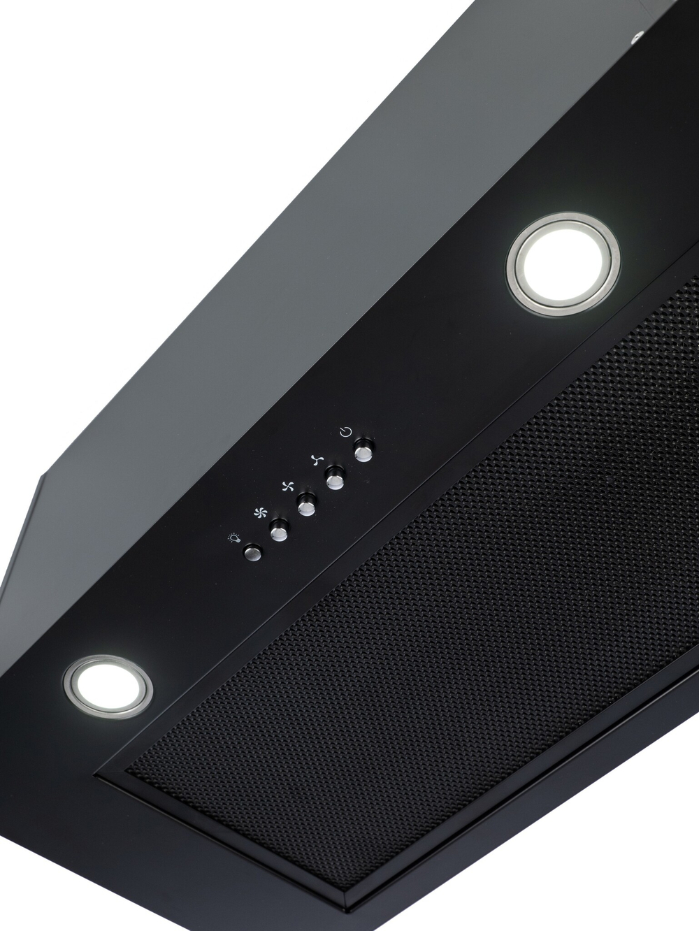 Вытяжка кухонная Quin-60 (BLACK) черный, D150мм, 1200м3/ч, полновстраиваемая, мотор 230Ватт, металл 60см, кнопочное управл.(MACBI)