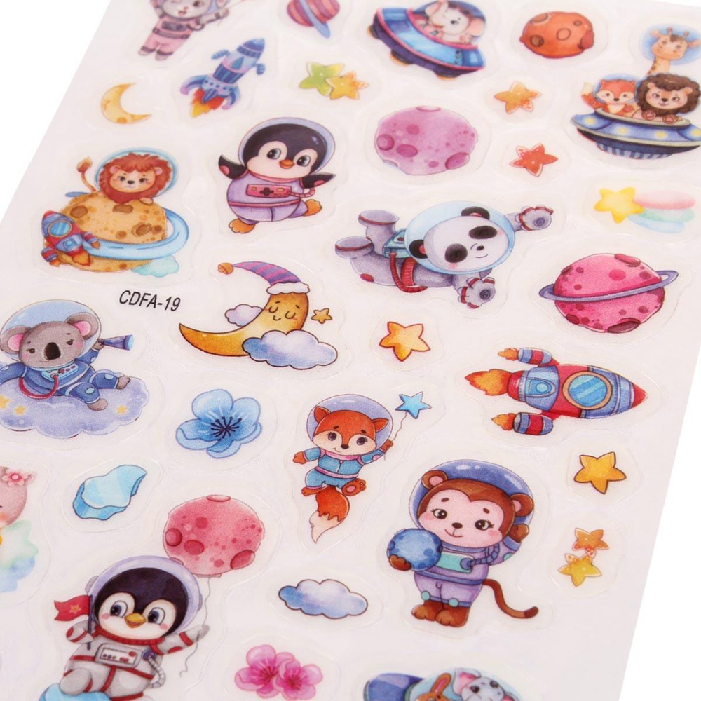 Наклейки "Мультяшки в космосе" 21,5*11см. светятся в темноте