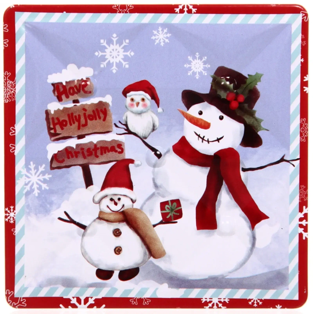 Банка жестяная 9*9*9см «Снеговики»