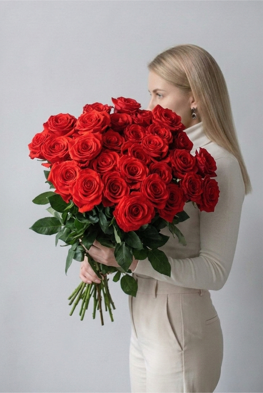 Монобукет из алых роз