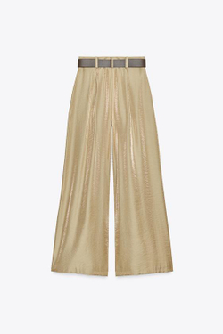 ZARA ШИРОКИЕ БРЮКИ ИЗ АТЛАСА С РЕМНЕМ, РЫЖЕВАТО-КОРИЧНЕВЫЙ