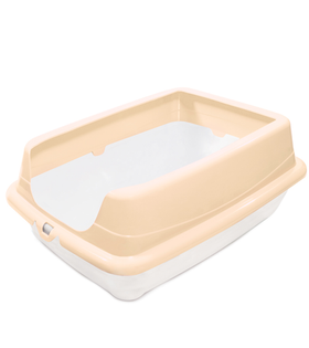 Туалет для кошек прямоугольный с высоким бортом "Пушок", белый/бежевый, 455*350*190мм