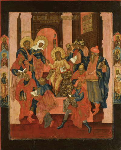 Преполовение Пятидесятницы Проповедь Иисуса Христа в Назаретской синагоге деревянная икона на левкасе