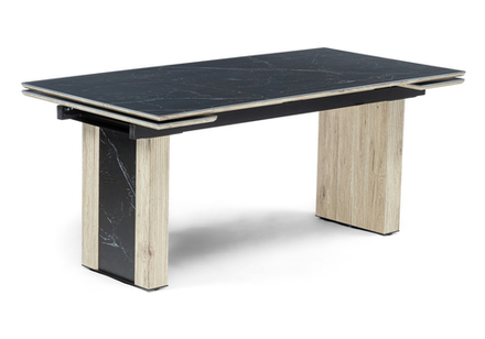 Керамический стол Woodville Бернардо 180x90 черный мрамор, дуб монтана