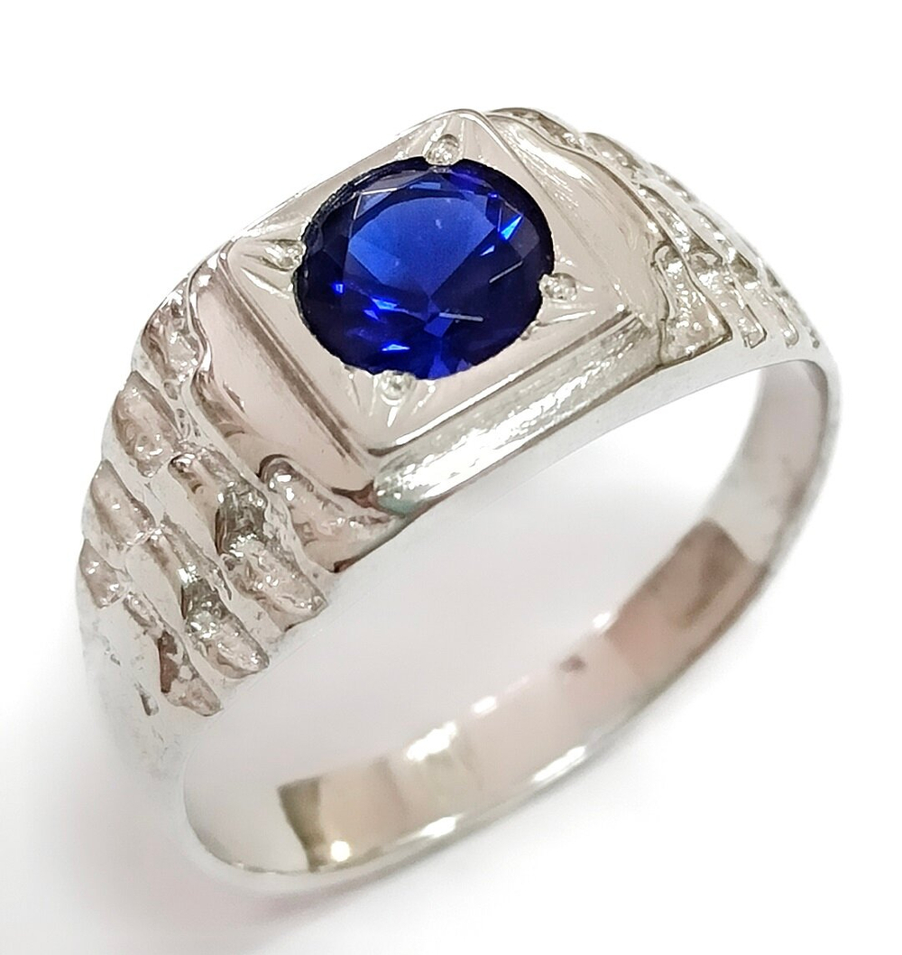 Ювелирное мужское кольцо из серебра 925 пробы,вставка нанокристалл сапфир