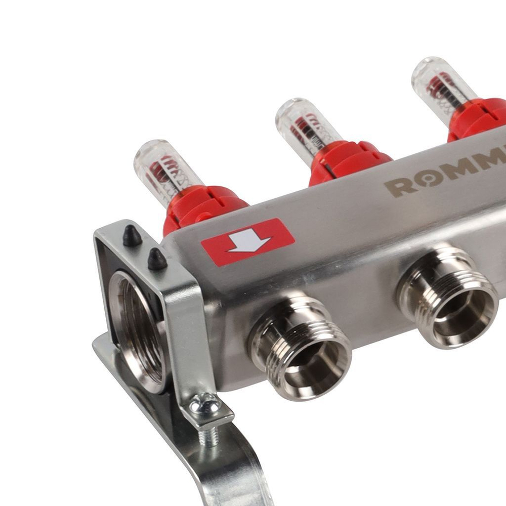 Коллекторная группа ROMMER 3 выхода нержавеющая сталь с расходомерами RMS-1201-000003