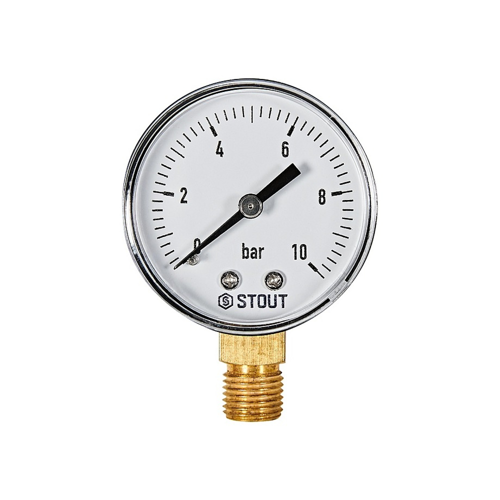 Манометр радиальный STOUT - 1/4" (D50 мм, шкала 0-10 бар)