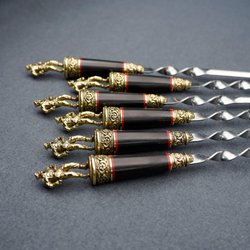 Подарочный набор шампуров "ВДВ", рукояти черный мореный граб