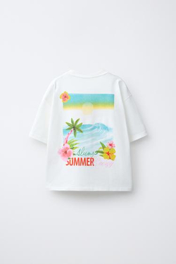 ZARA ФУТБОЛКА С ПРИНТОМ SUMMER, БЕЛЫЙ