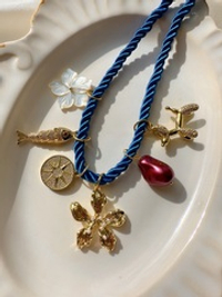 Синий Чокер - шнур с подвеской на выбор