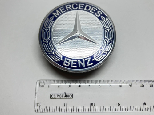 Логотип (шильдик, надпись, эмблема) "Mercedes" 7,5см синий на диск