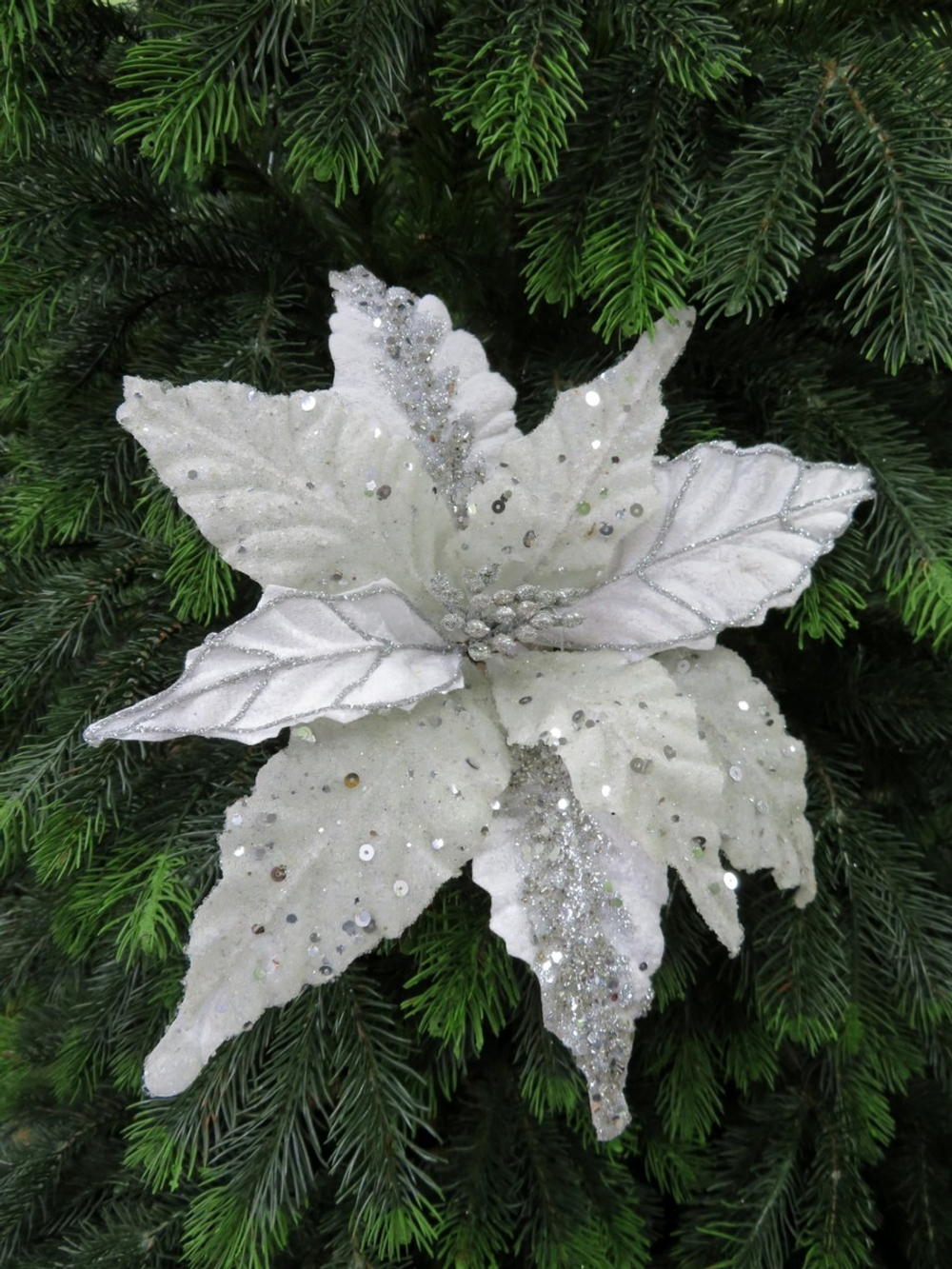 Рождественский цвток на клипсе 33см House of Seasons серебро блеск