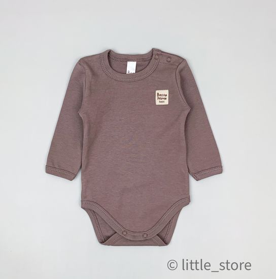 Боди хлопковое Basic Какао с длинным рукавом