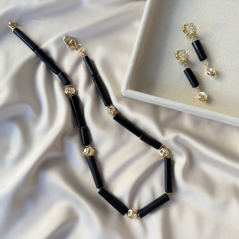 Комплект бижутерии "Черное солнце" из шунгита