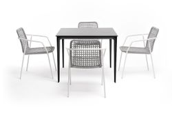 "Малага" обеденная группа на 4 персоны со стульями "Тунис", каркас белый, роуп светло-серый