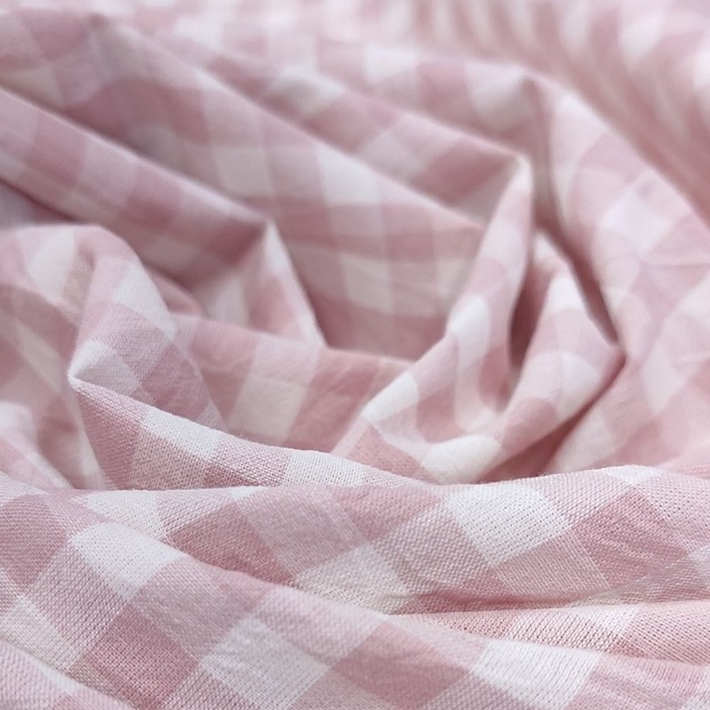 Варёный хлопок "Бежево-розовая клетка", 1*1 см