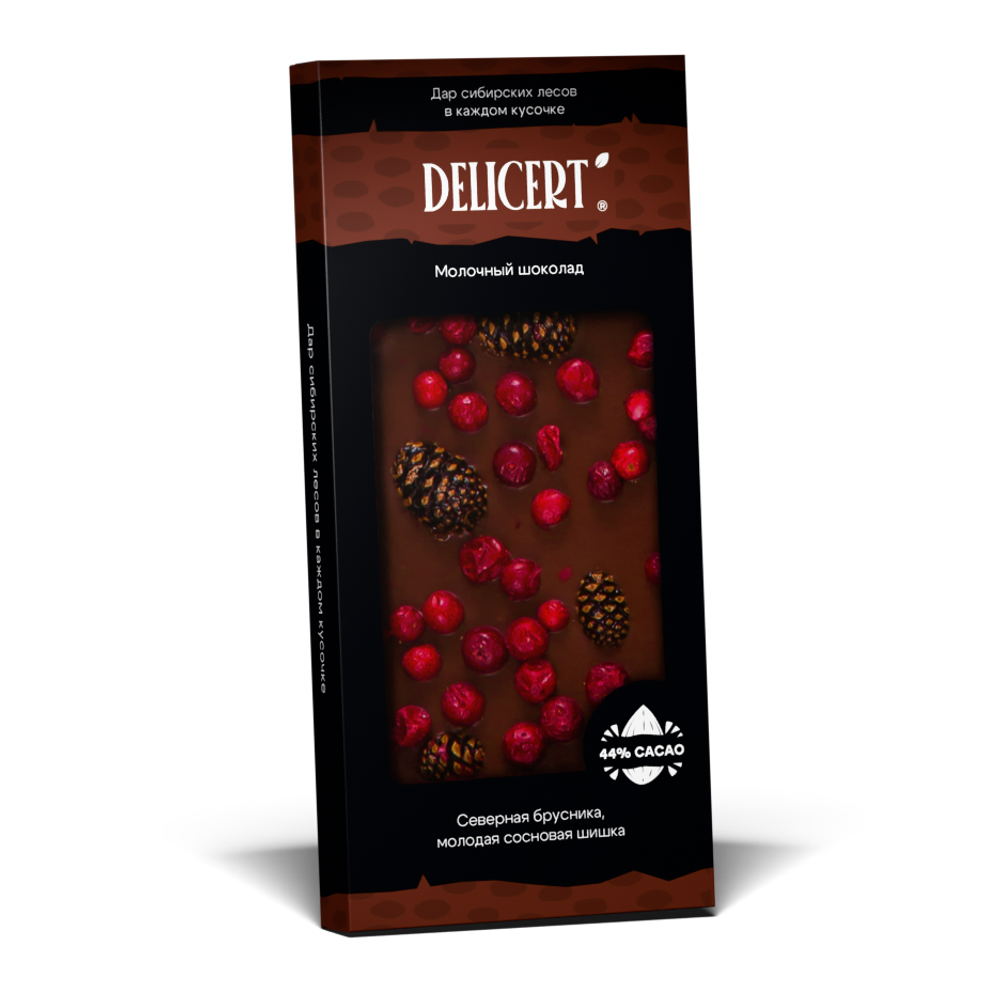 Шишка молодая сосновая и северная брусника в молочном шоколаде DELICERT. 75 гр.