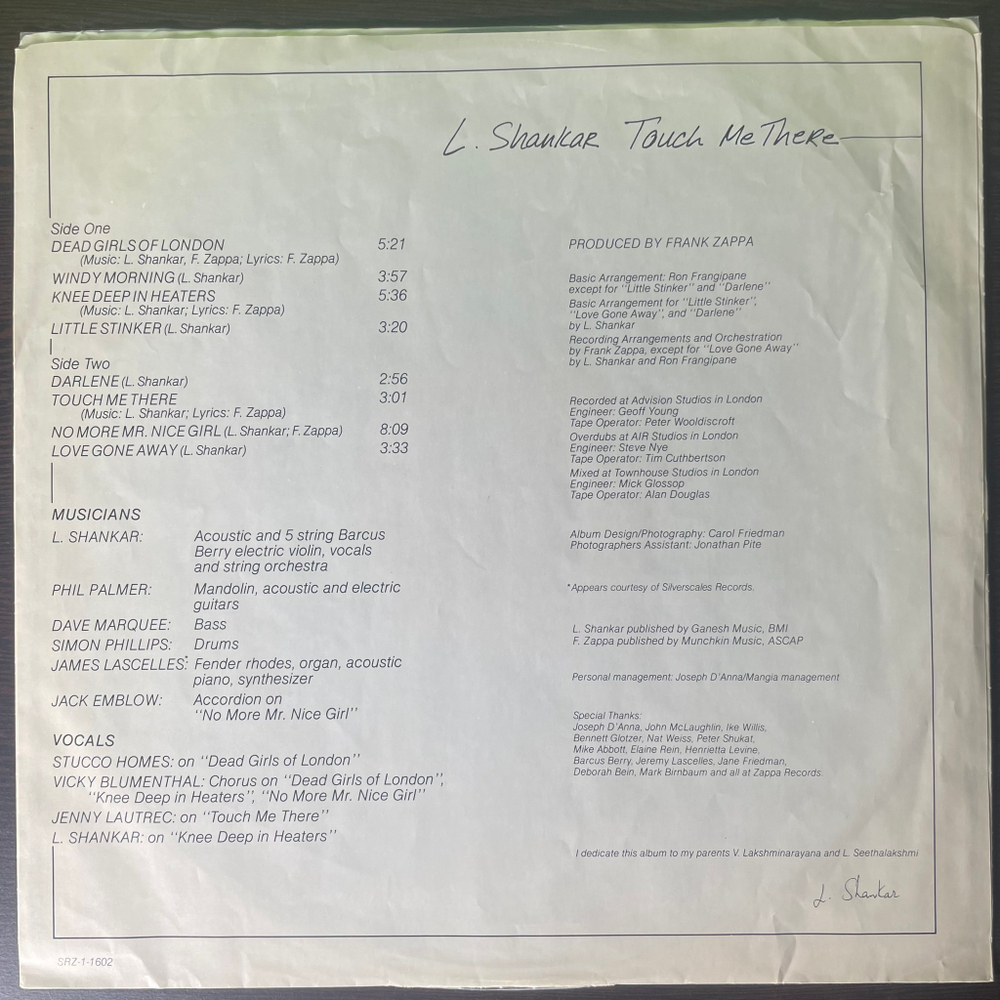 L. Shankar ‎– Touch Me There (США 1979г.)
