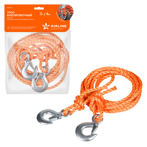 Трос буксировочный канат 3 т 4 м 2 крюка Airline