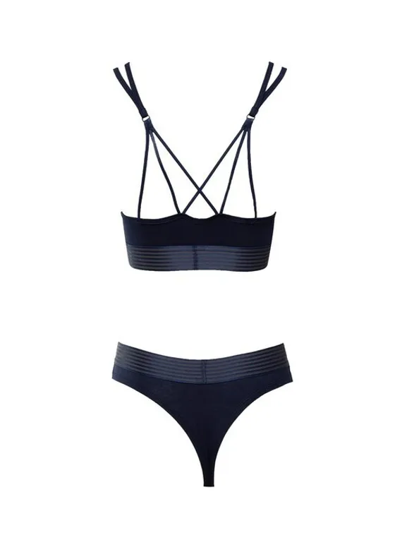 Комплект женский (топ с тонкими лямками, трусы), цвет тёмно-синий МИКС, размер 44-46