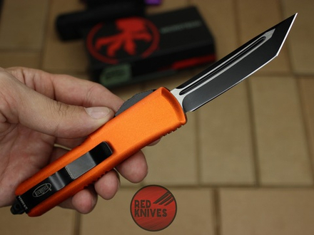 Нож Microtech UTX-85 T/E - оранжевая рукоять, танто клинок, черный RK-396