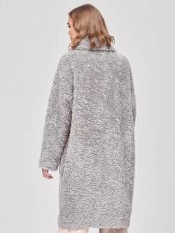 Шуба женская из шерсти мериноса чебурашка тедди, серая, SilverFox