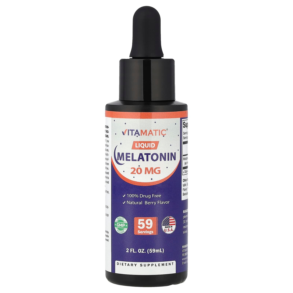 Vitamatic, Жидкий мелатонин, натуральные ягоды, 20 мг, 59 мл (2 жидк. Унции)